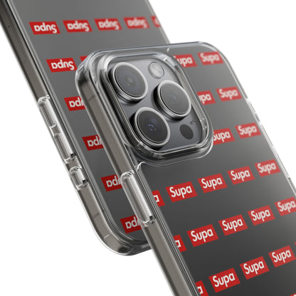 Clear Impact-Resistant Phone Case — Red "Supa" Logo Pattern
