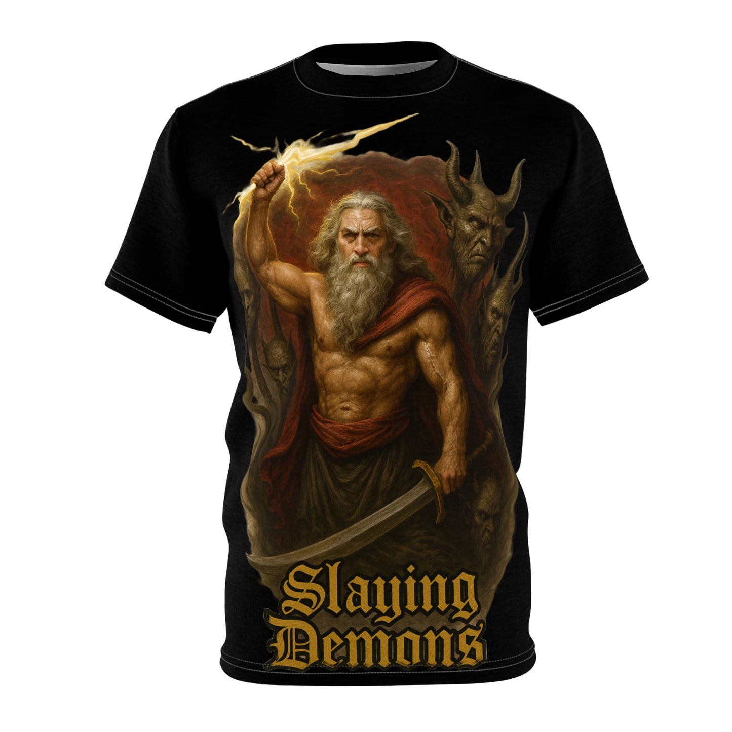 Slaying Demons Graphic Tee — Vintage Mythic Warrior T-Shirt