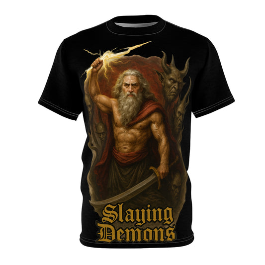 Slaying Demons Graphic Tee — Vintage Mythic Warrior T-Shirt