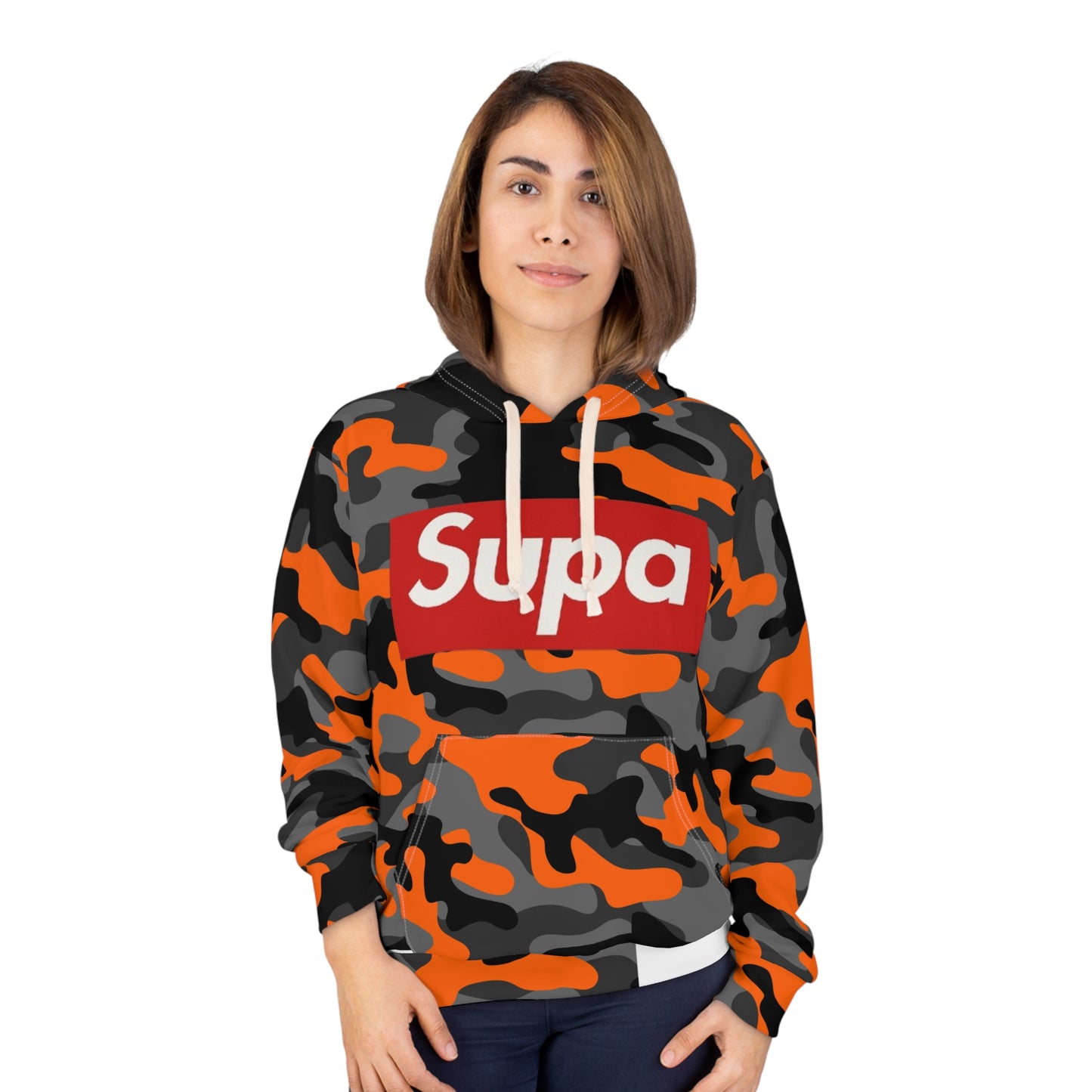 Orange & Black Camo Hoodie — All-Over Print Pullover