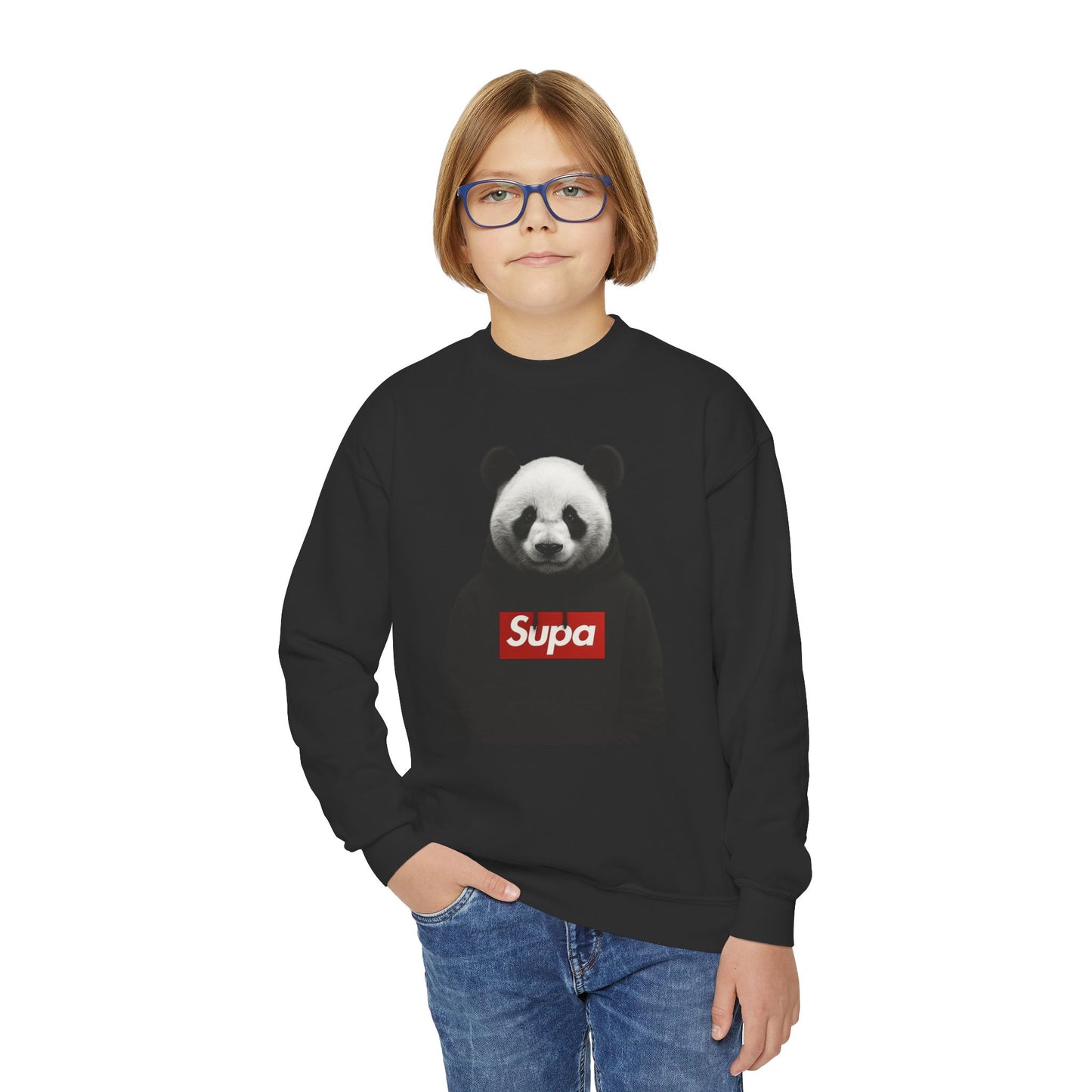 Youth Panda 'Supa' Crewneck Sweatshirt — Peace In A Storm Graphic