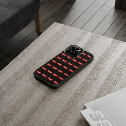 Clear Impact-Resistant Phone Case — Red "Supa" Logo Pattern