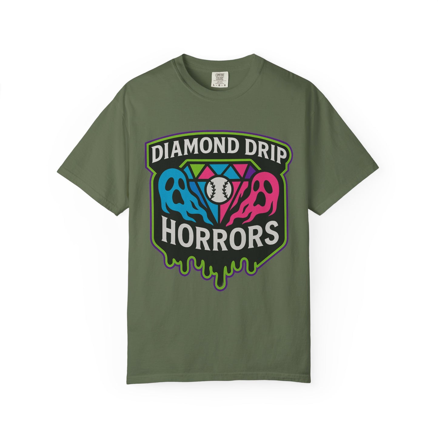Diamond Drip Horrors T-Shirt — Retro Baseball Horror Graphic Tee
