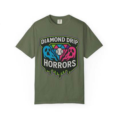 Diamond Drip Horrors T-Shirt — Retro Baseball Horror Graphic Tee