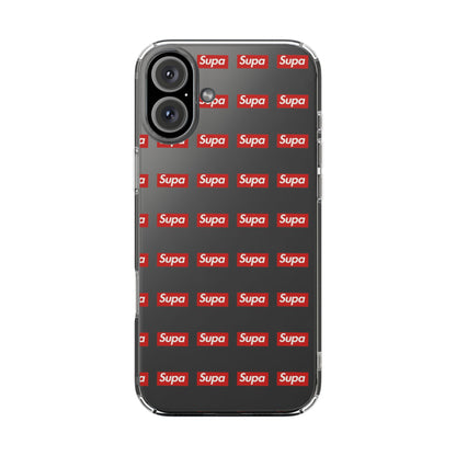 Clear Impact-Resistant Phone Case — Red "Supa" Logo Pattern
