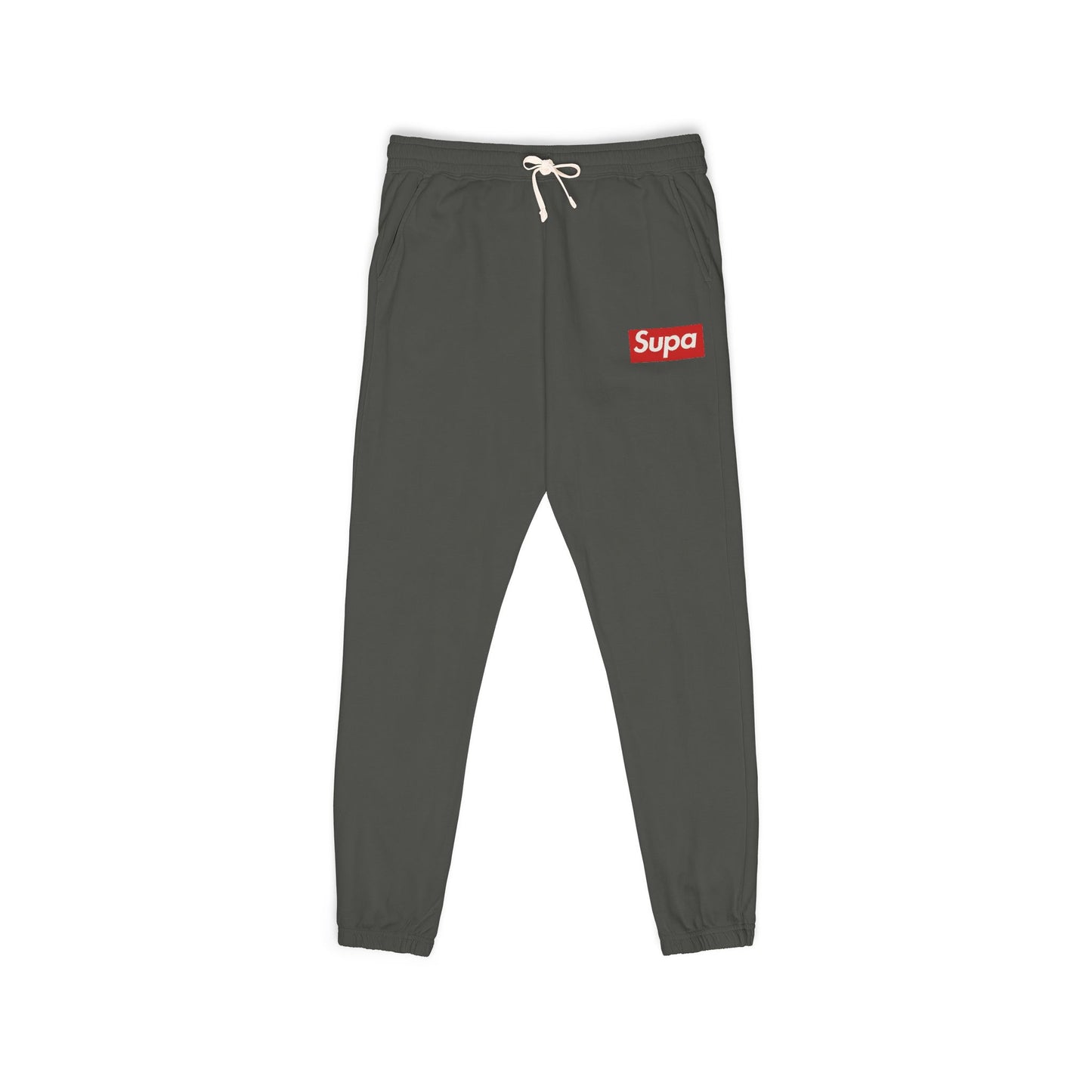 Charcoal 'Supra' Logo Sweatpants — Garment-Dyed Fleece Joggers