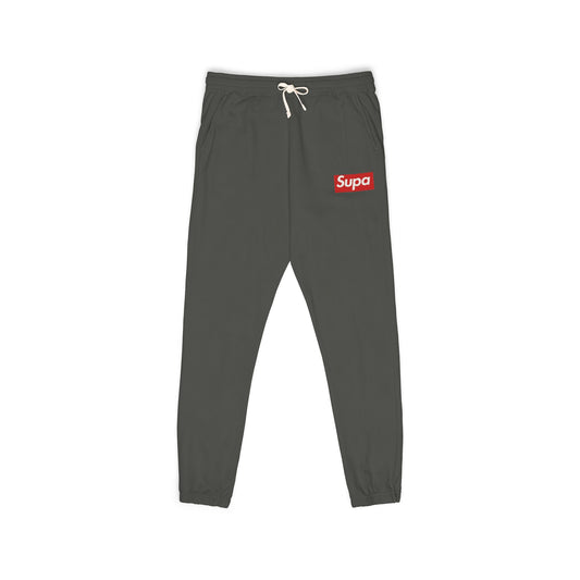 Charcoal 'Supra' Logo Sweatpants — Garment-Dyed Fleece Joggers