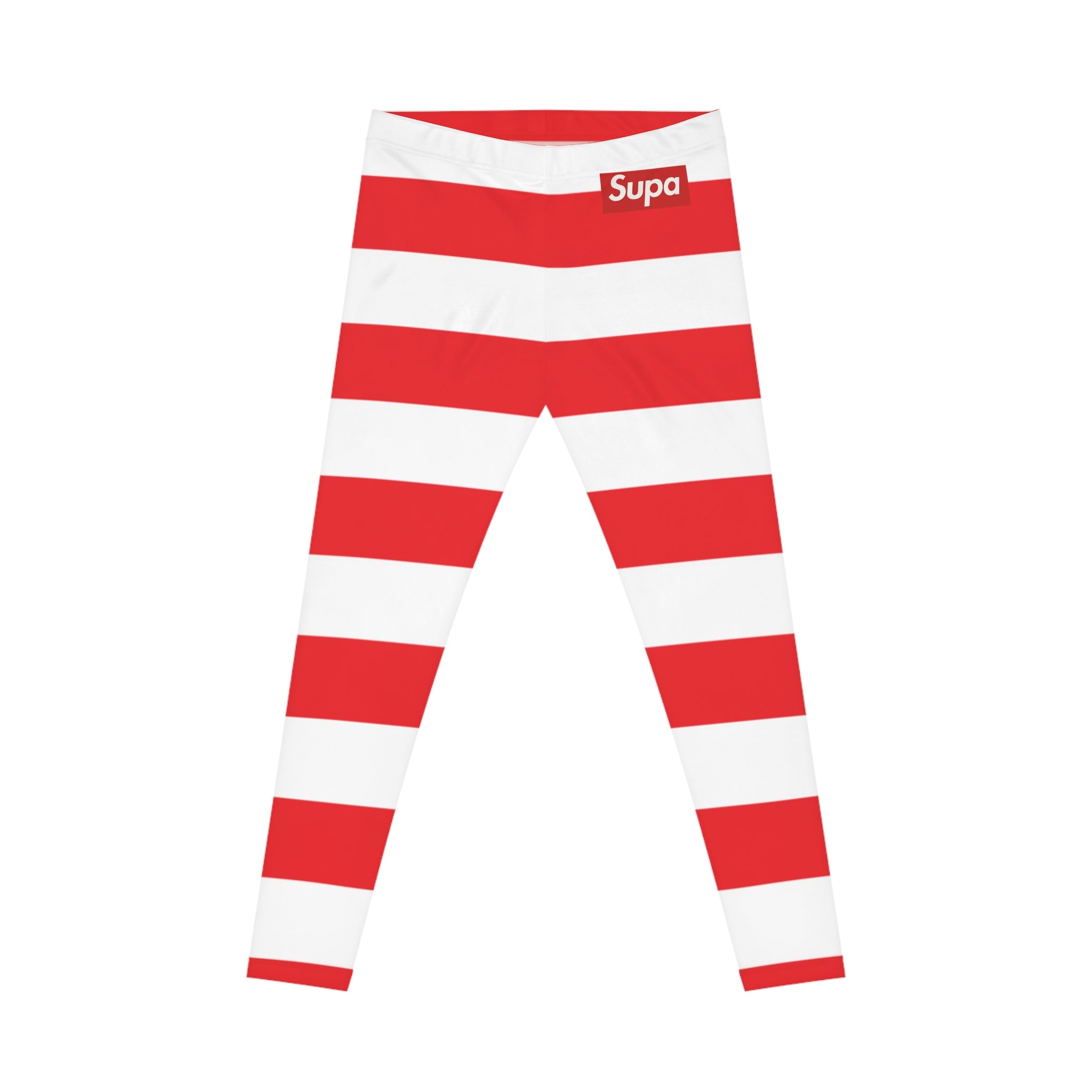 Red & White Striped Women's Leggings — Bold Candy Cane Stripe Pattern