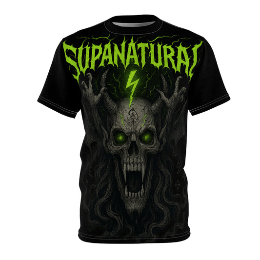 Supanatural Skull Tee — Neon Green Horror Graphic T-Shirt