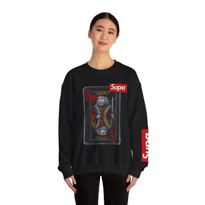 King of Hearts Crewneck Sweatshirt — 'Supa' Card Graphic with Crowned Ruby Heart