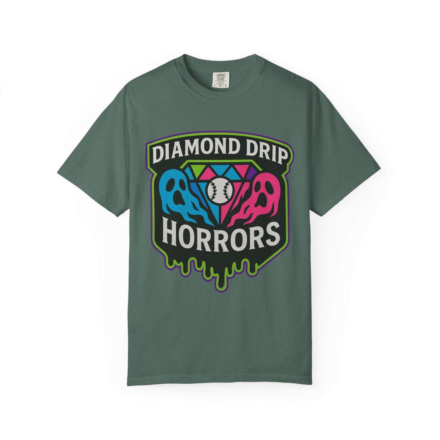 Diamond Drip Horrors T-Shirt — Retro Baseball Horror Graphic Tee