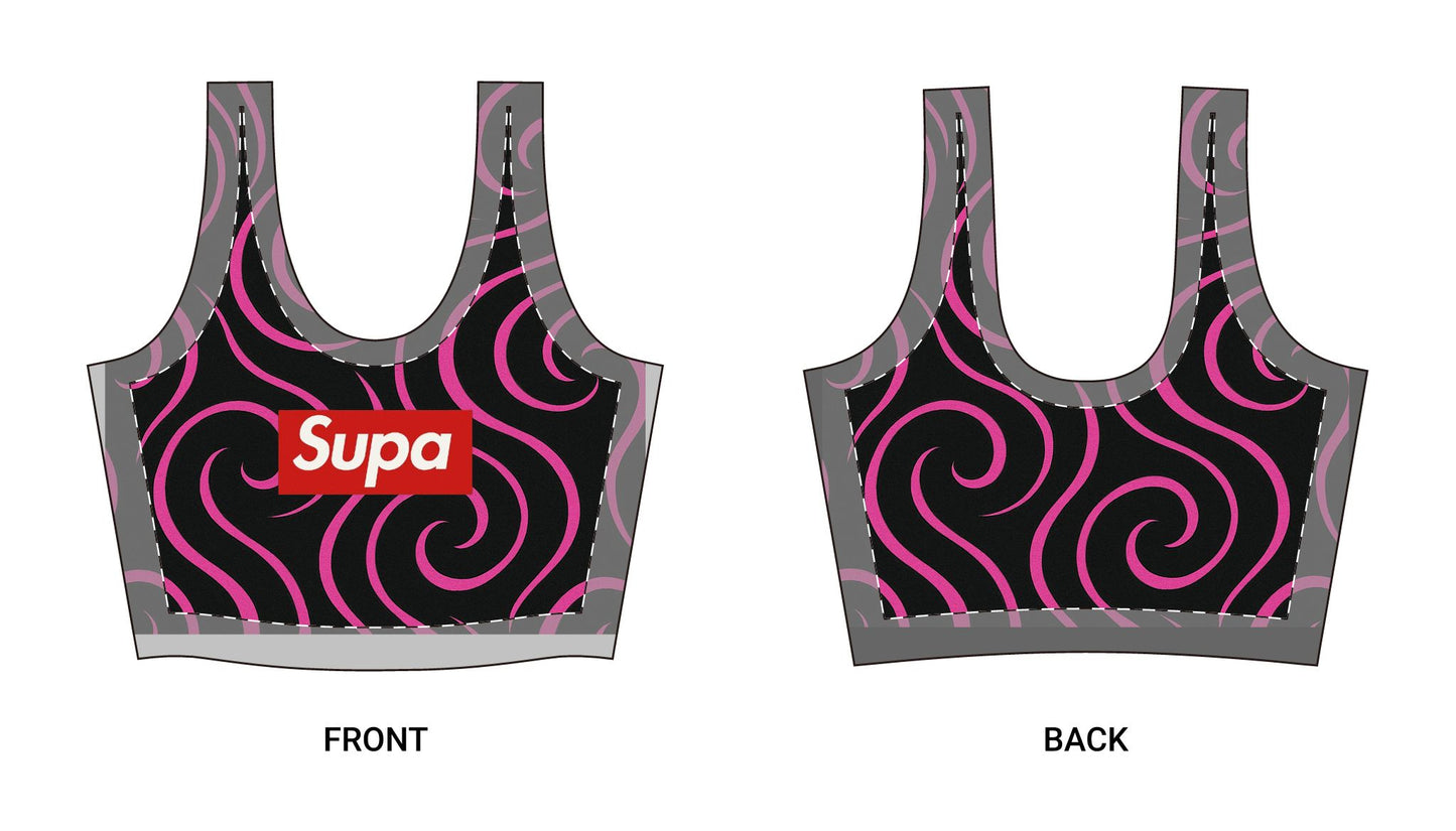 Supa Swirl Sports Bra — Pink Swirl Pattern Polyester Crop Top