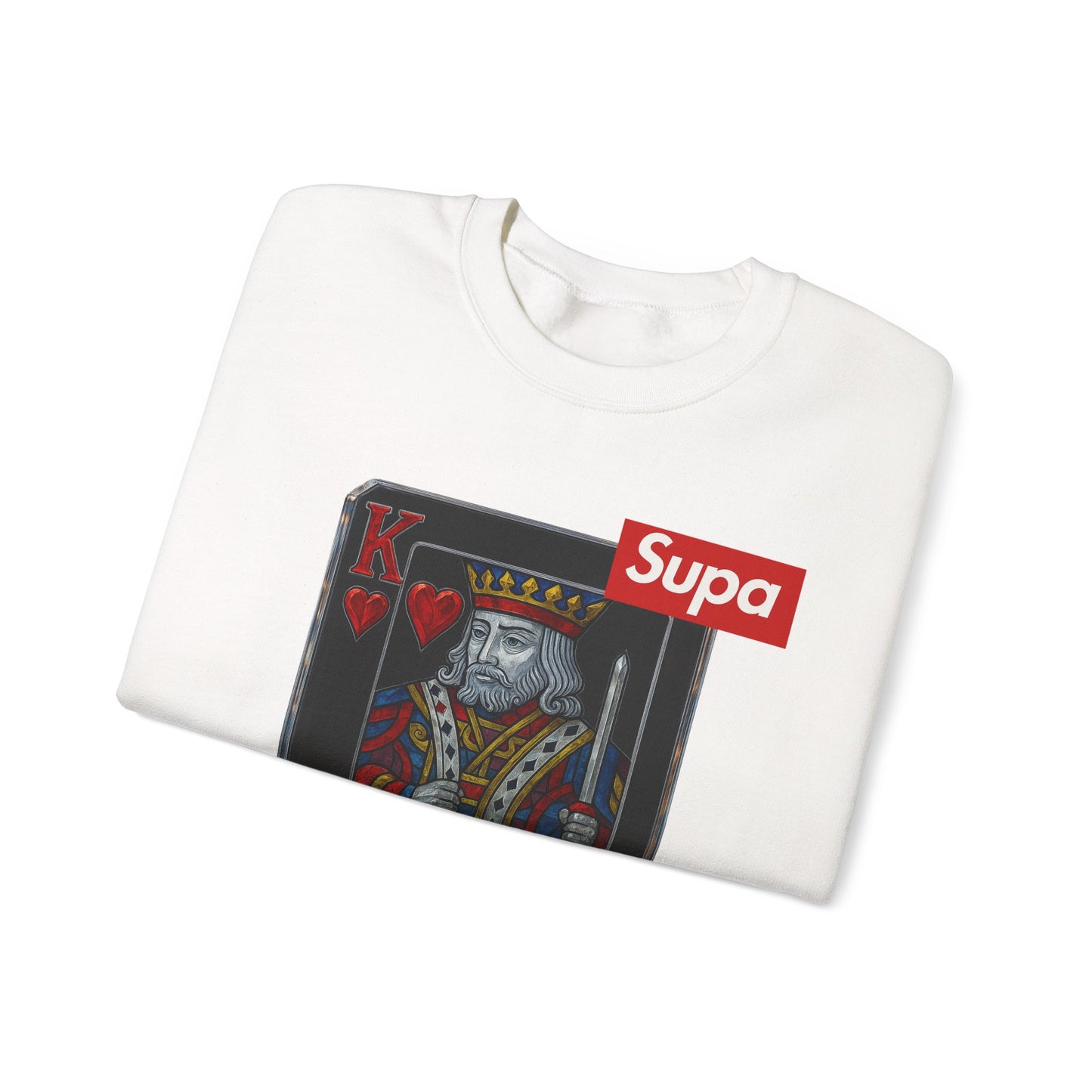 King of Hearts Crewneck Sweatshirt — 'Supa' Card Graphic with Crowned Ruby Heart