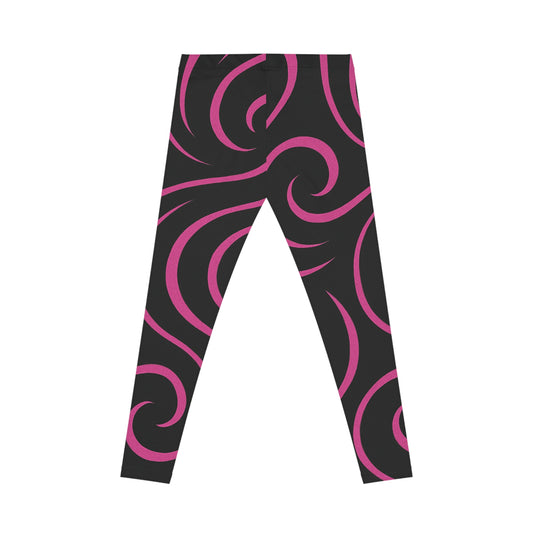 Pink Swirl Pattern Leggings — Women's Casual All-Over Print