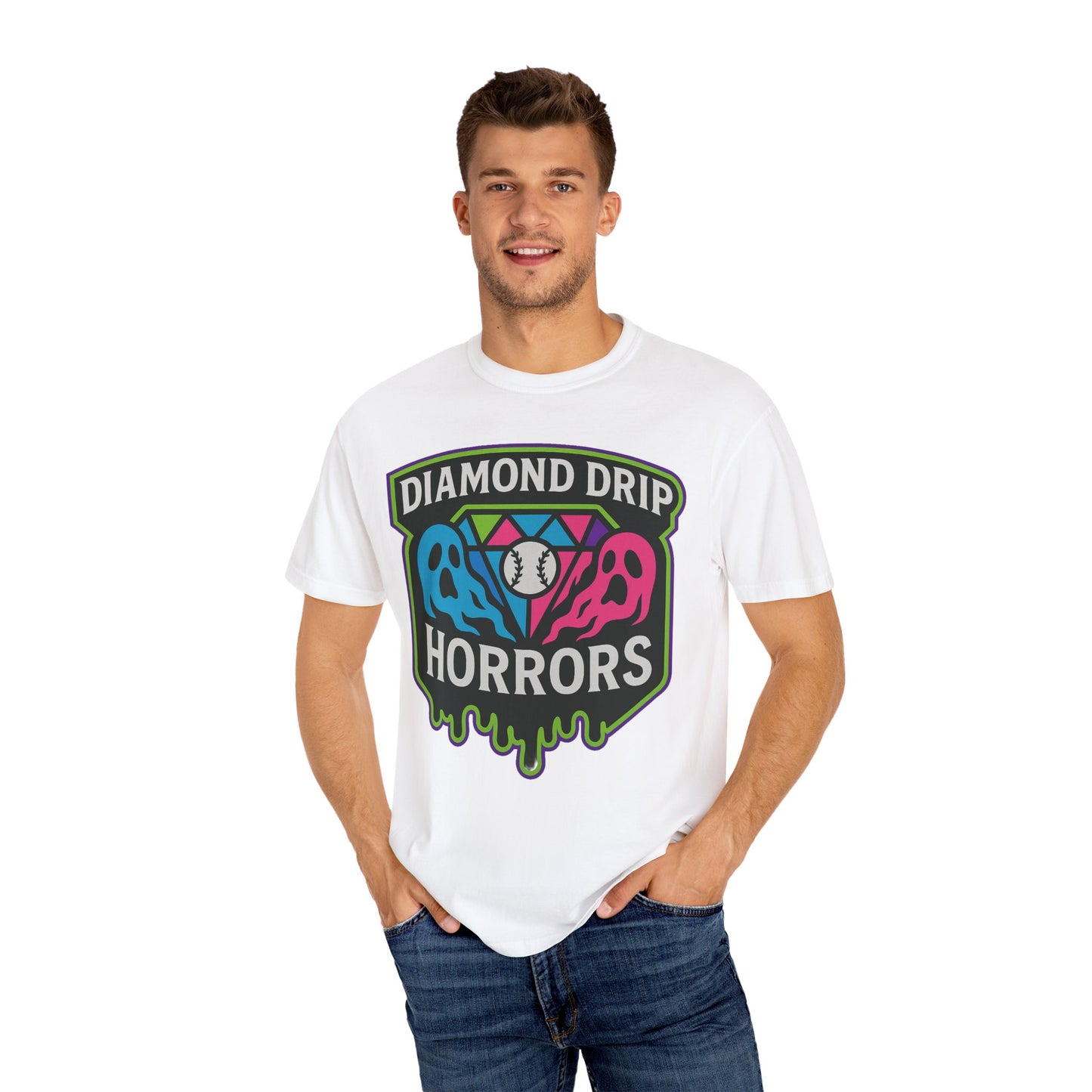 Diamond Drip Horrors T-Shirt — Retro Horror Baseball Graphic Tee