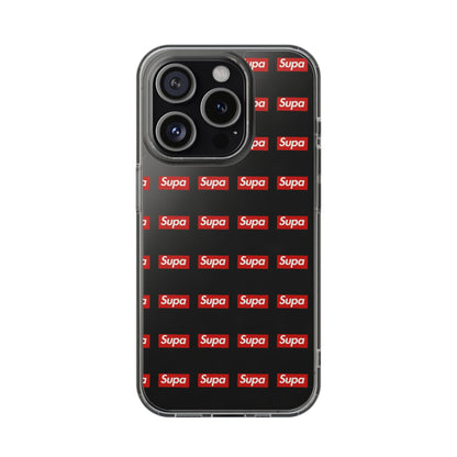 Clear Impact-Resistant Phone Case — Red "Supa" Logo Pattern