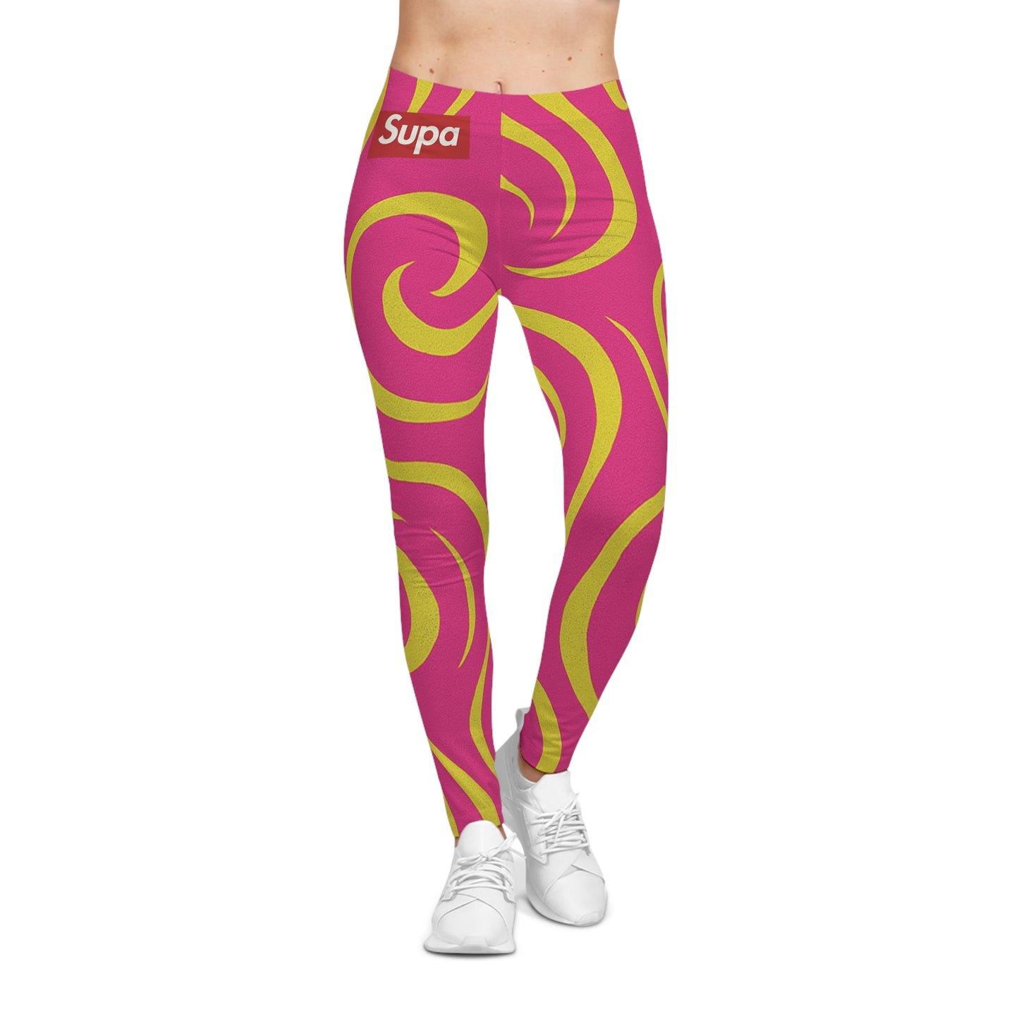 Spiral Pop Women's Leggings — Pink & Lime Swirl All-Over Print
