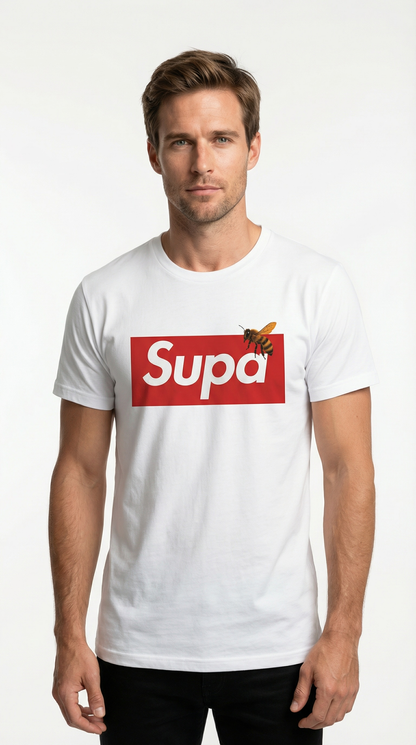Supa Bee T-Shirt — Retro Box Logo with Honeycomb & Bee Graphic