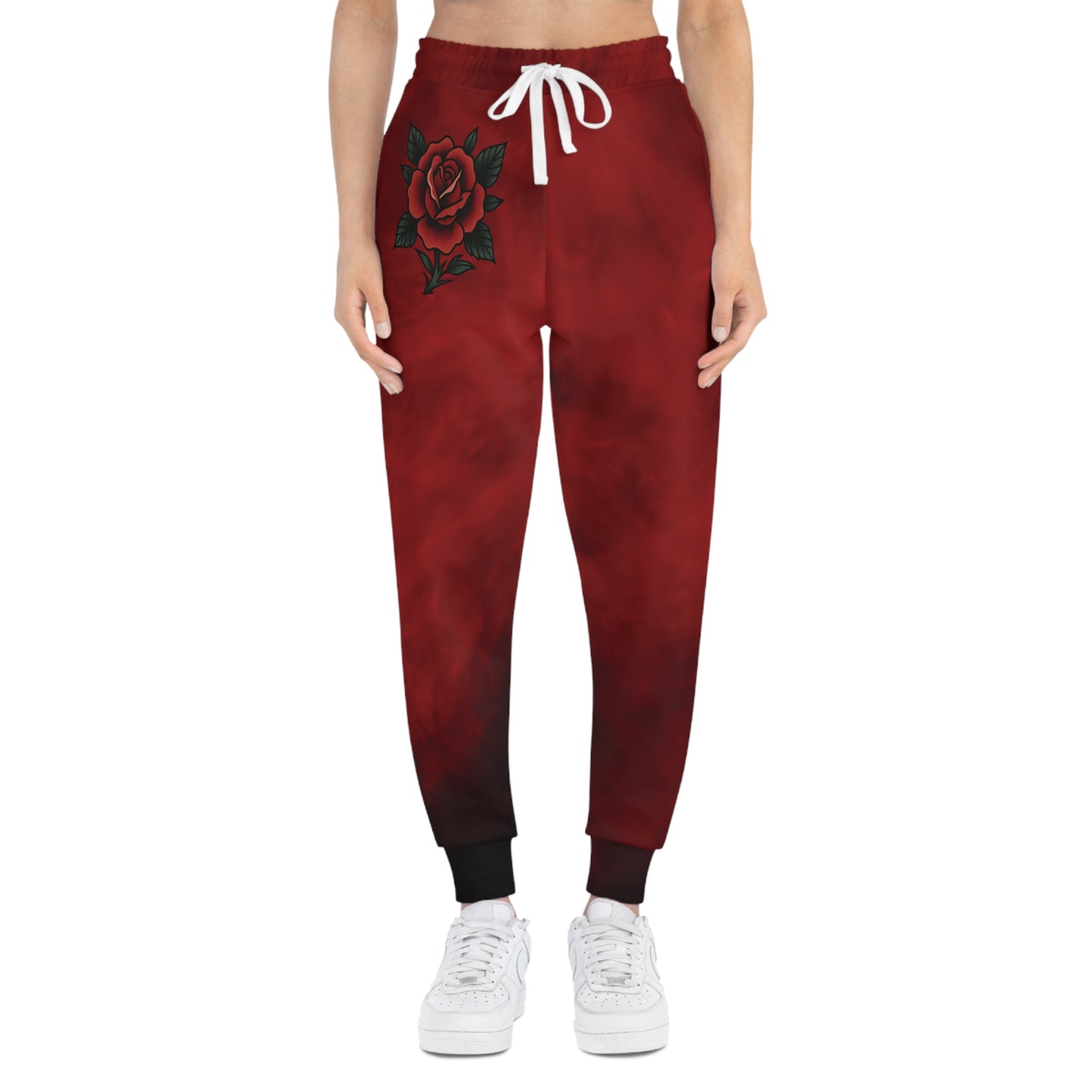 Red Rose Athletic Joggers — Floral Burgundy AOP Sweatpants