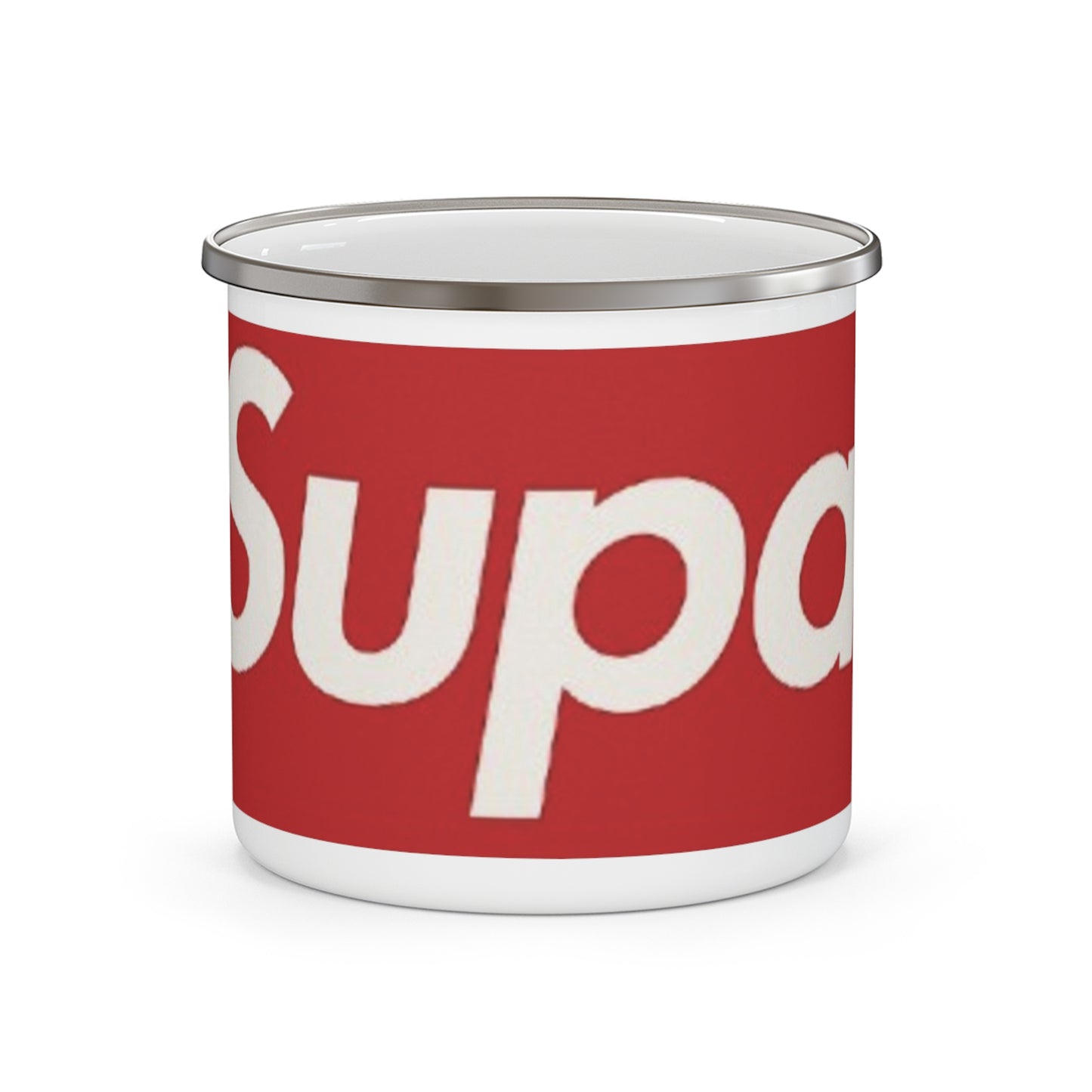 Enamel Camping Mug — Bold Red 'Sup' Retro Logo Camper Cup