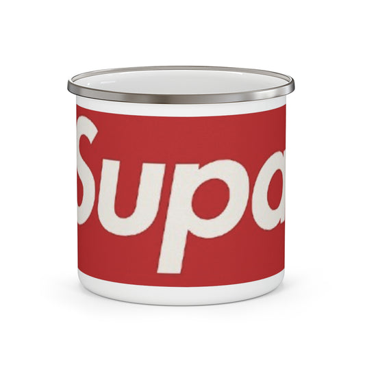 Enamel Camping Mug — Bold Red 'Sup' Retro Logo Camper Cup