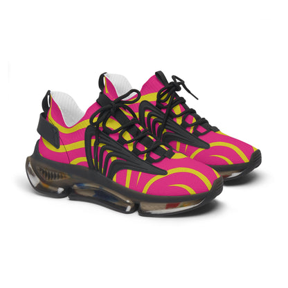 Women's Mesh Sneakers — Bold Pink & Yellow Retro Wave Athletic Shoes