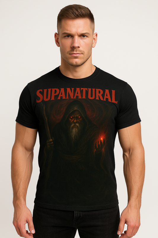 Dark Wizard Graphic Tee – "SUPANATRA" Gothic Sorcerer All-Over Print Shirt