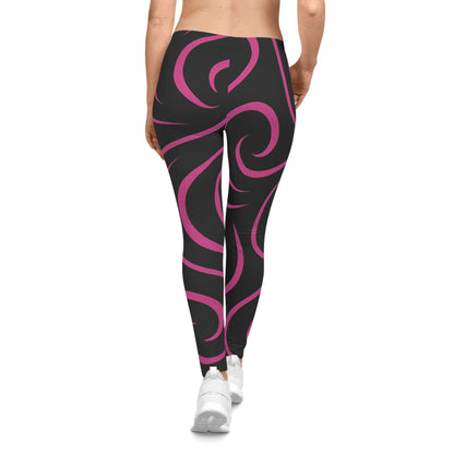 Pink Swirl Pattern Leggings — Women's Casual All-Over Print