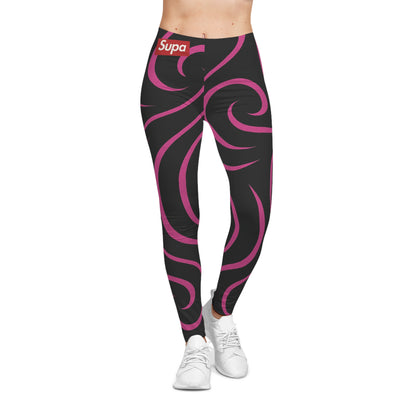 Pink Swirl Pattern Leggings — Women's Casual All-Over Print