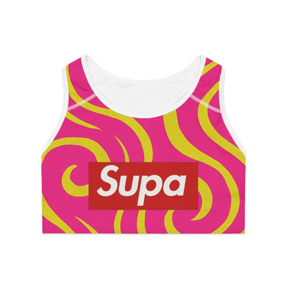 Supa Swirl Sports Bra — Pink & Yellow Retro Activewear