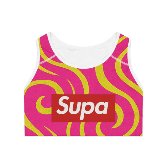 Supa Swirl Sports Bra — Pink & Yellow Retro Activewear