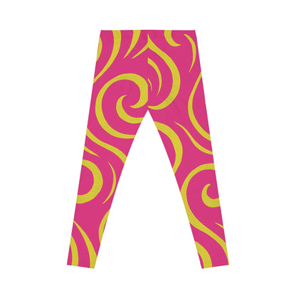 Spiral Pop Women's Leggings — Pink & Lime Swirl All-Over Print