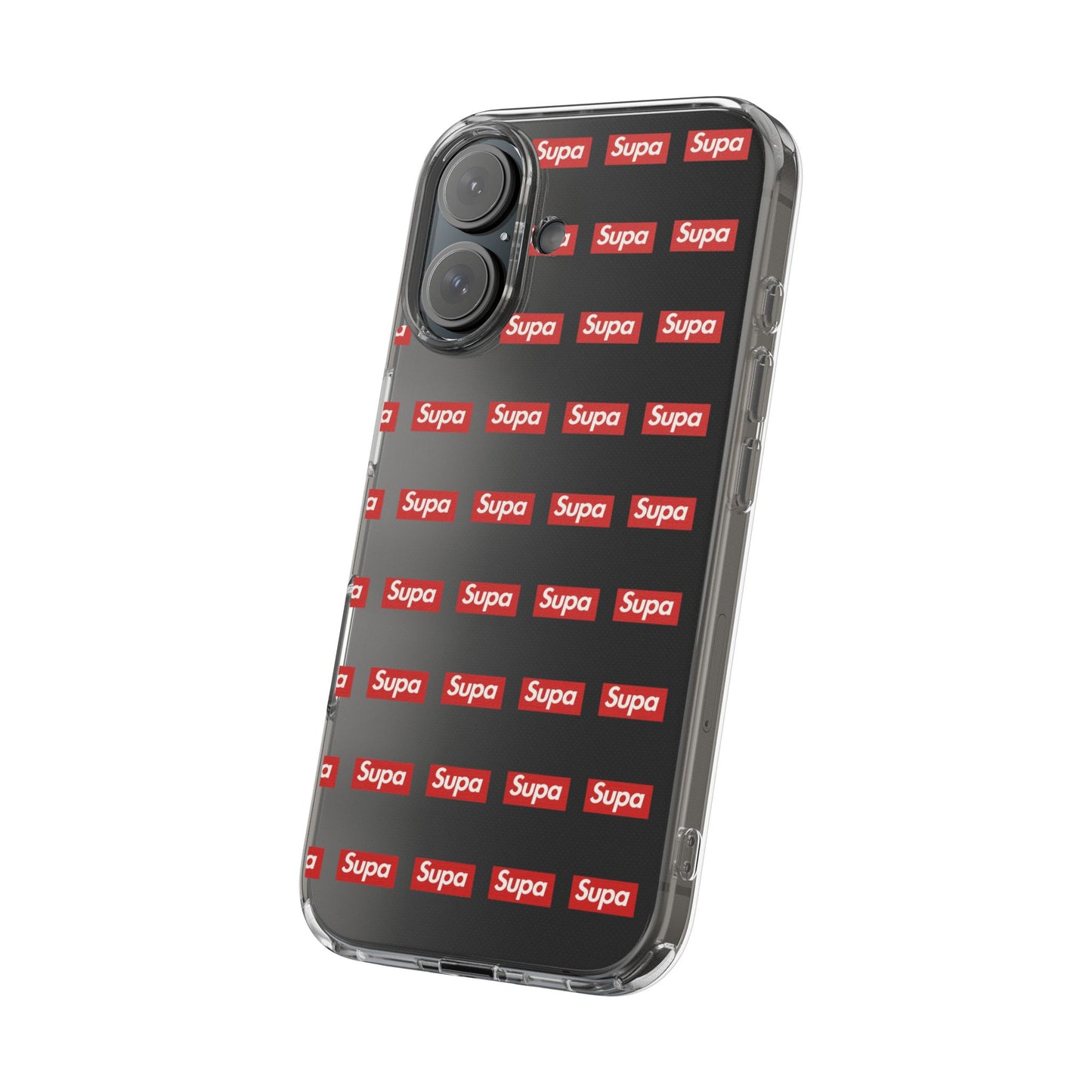 Clear Impact-Resistant Phone Case — Red "Supa" Logo Pattern