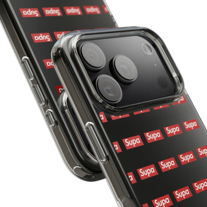 Clear Impact-Resistant Phone Case — Red "Supa" Logo Pattern