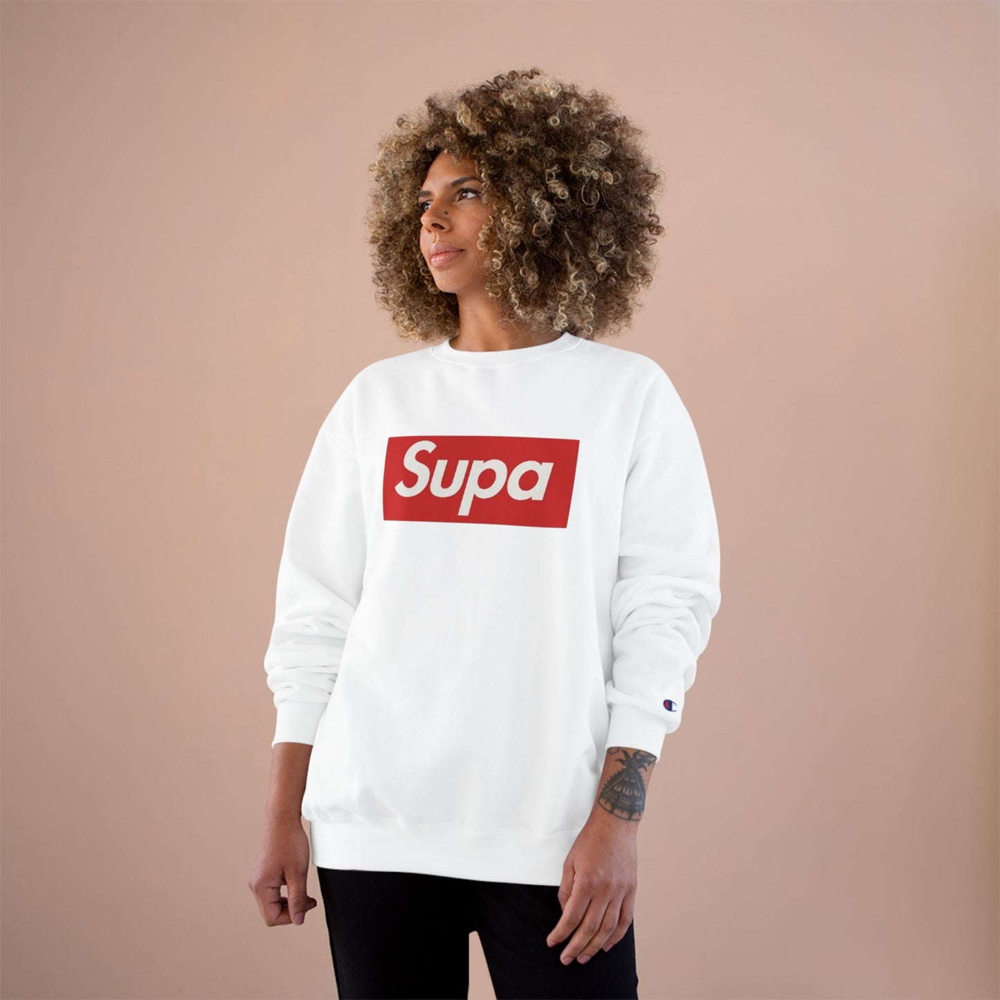 Supa Bee Champion Sweatshirt - Stylish & Cozy White Crewneck