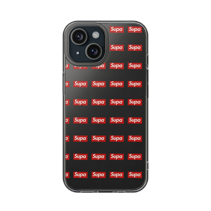 Clear Impact-Resistant Phone Case — Red "Supa" Logo Pattern