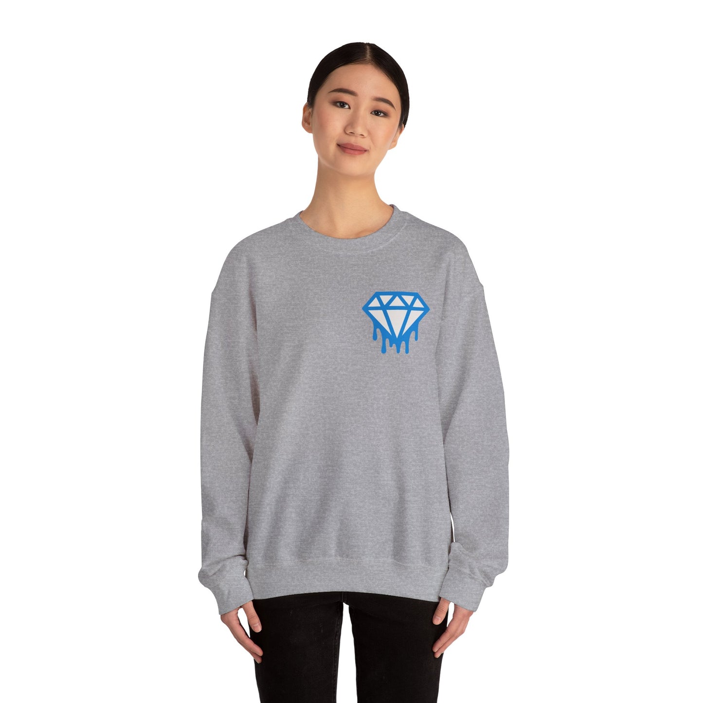 Dripping Blue Diamond Crewneck Sweatshirt — Stadium Nightscape Back Print