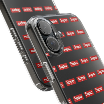 Clear Impact-Resistant Phone Case — Red "Supa" Logo Pattern