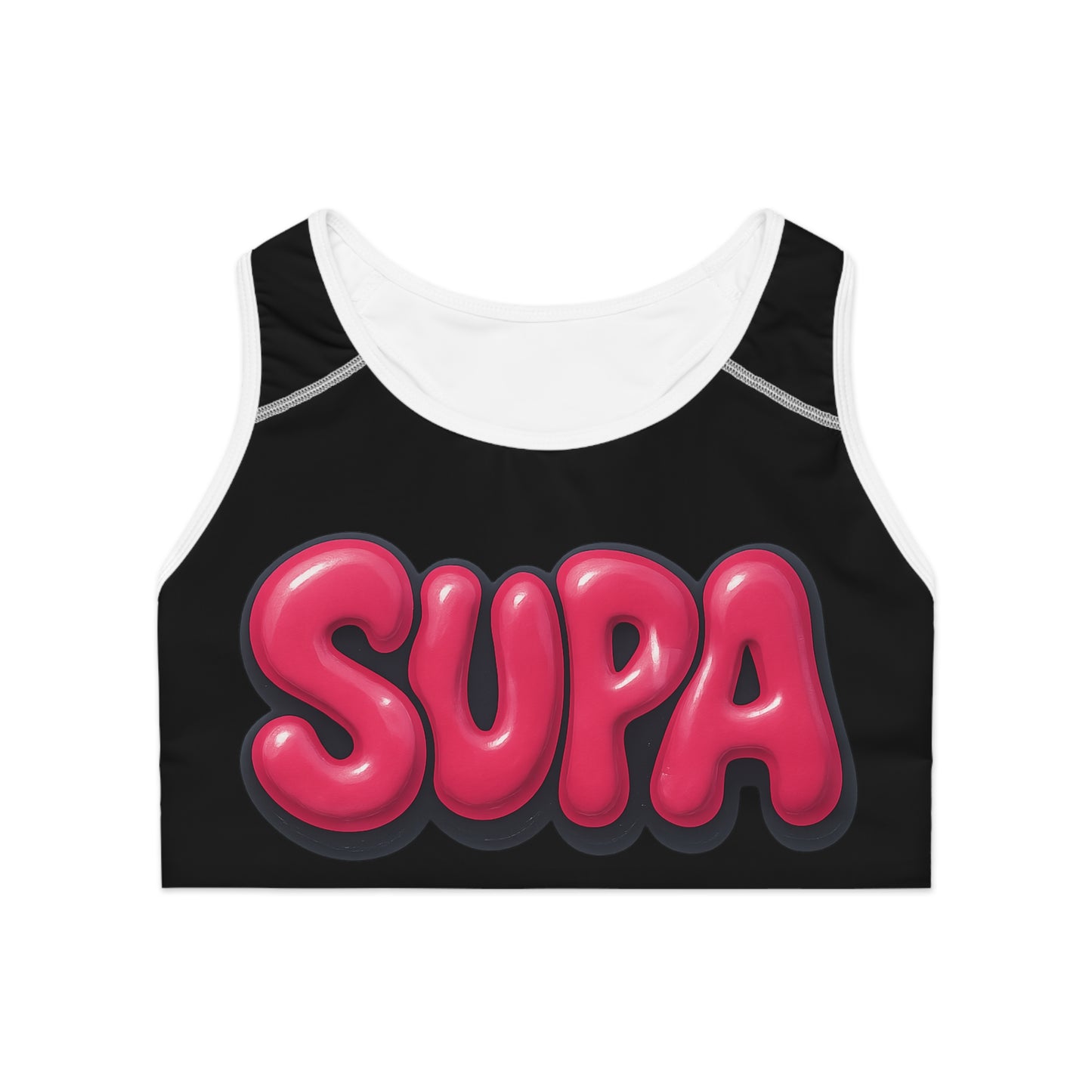 Supa Bubble Text Sports Bra — Bold Pink Graphic Activewear