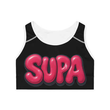 Supa Bubble Text Sports Bra — Bold Pink Graphic Activewear