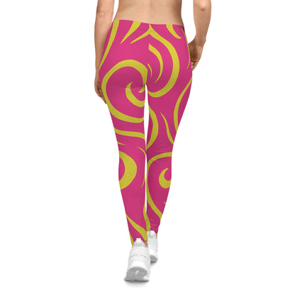 Spiral Pop Women's Leggings — Pink & Lime Swirl All-Over Print