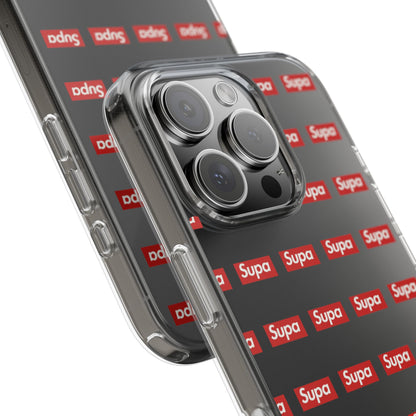 Clear Impact-Resistant Phone Case — Red "Supa" Logo Pattern