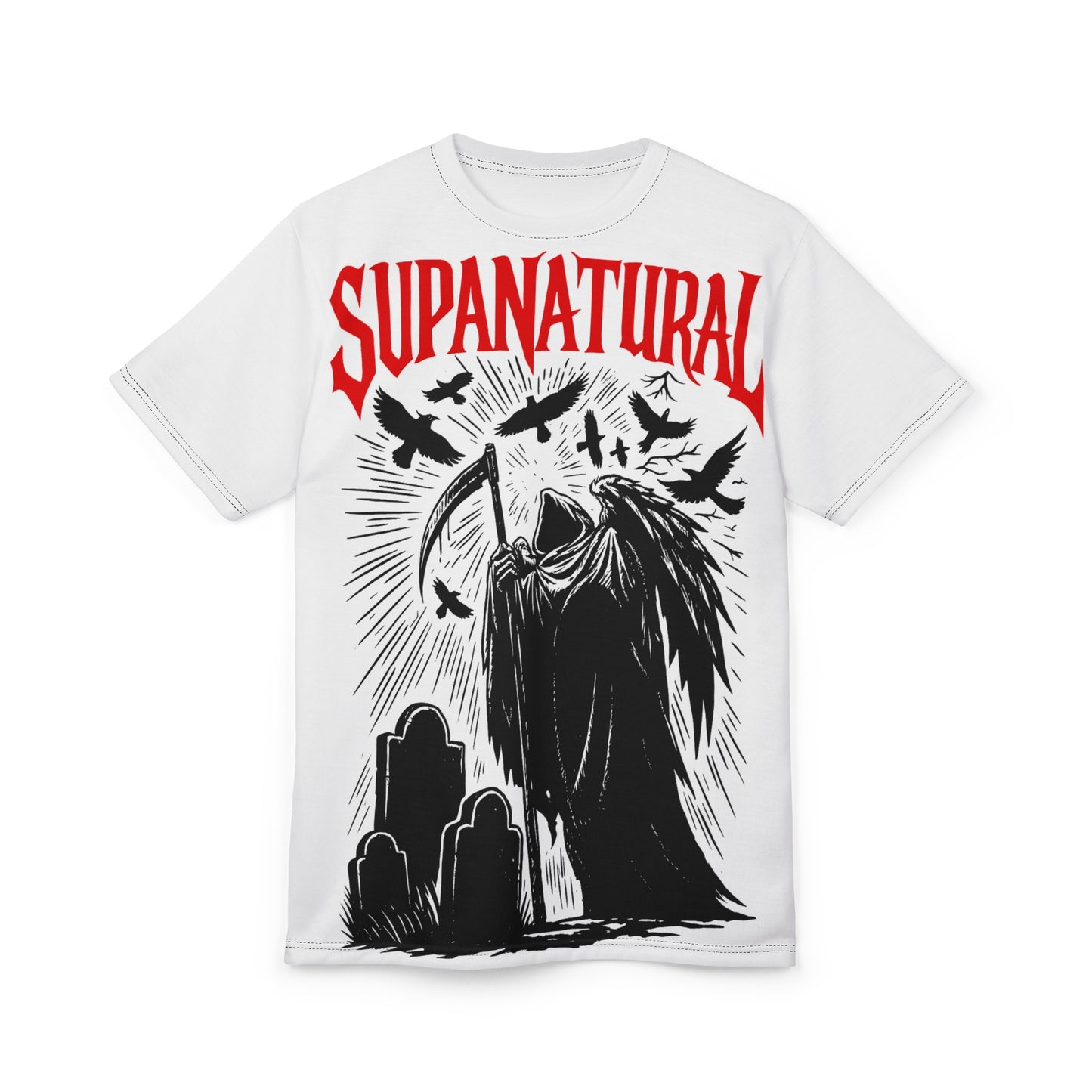 Supanatural Grim Reaper Graphic Tee — Gothic Cemetery Scythe T-Shirt