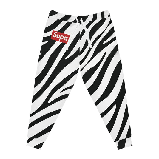 Zebra Print Athletic Joggers — Black & White AOP Sweatpants with "Supa" Accent