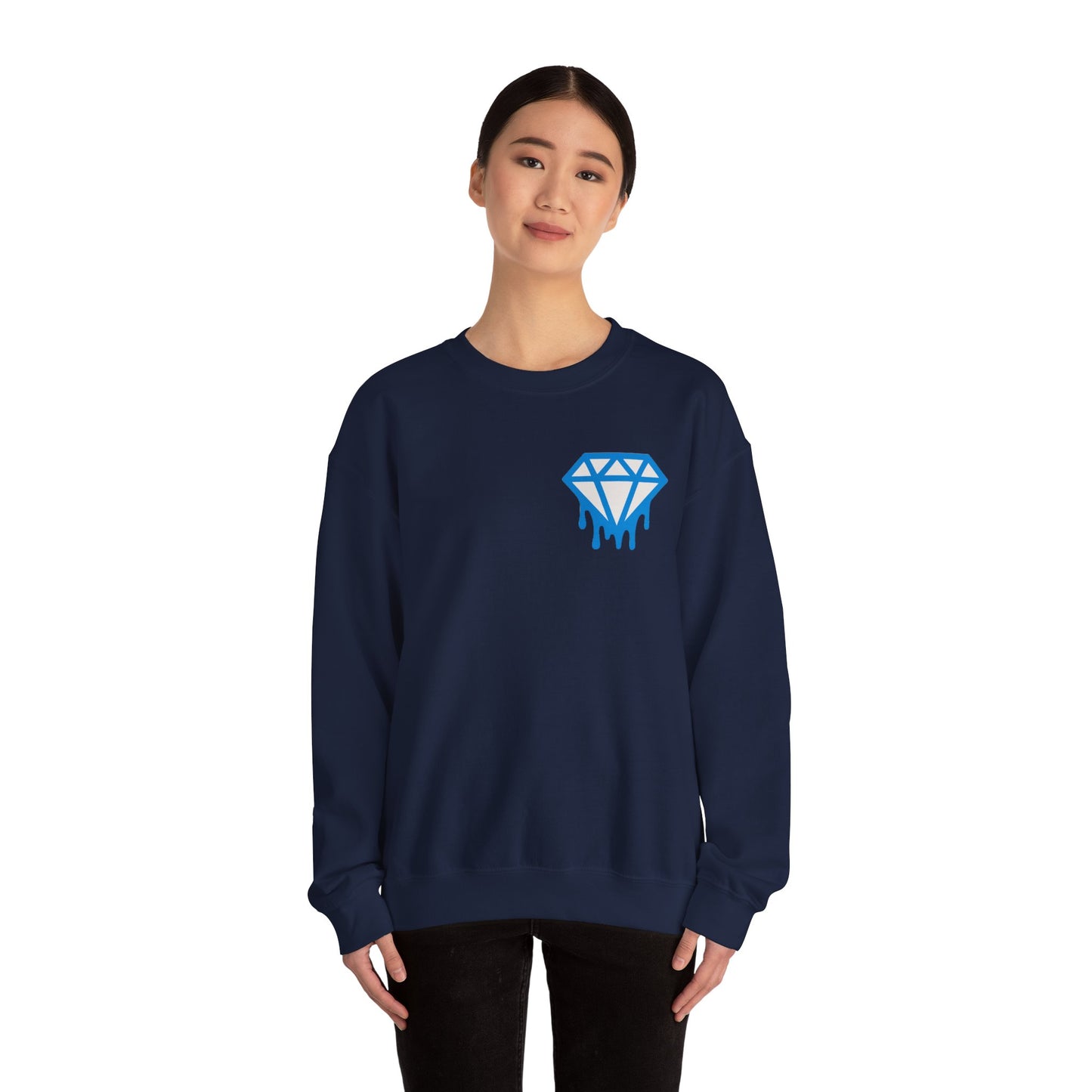 Dripping Blue Diamond Crewneck Sweatshirt — Stadium Nightscape Back Print