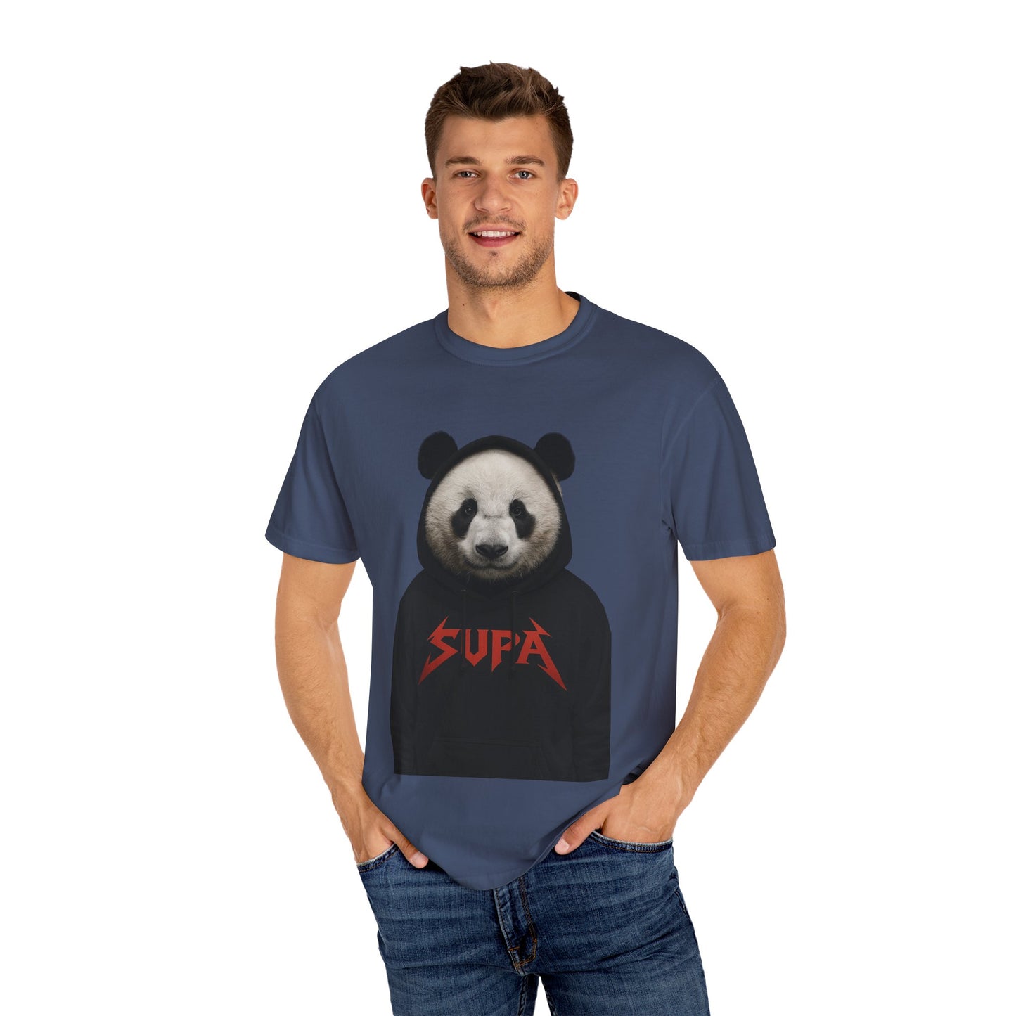 Panda Hoodie Graphic T‑Shirt — 'Supa' Front & 'Off The Map' Zebra Back