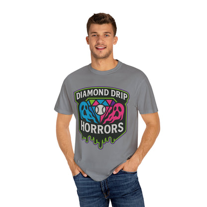 Diamond Drip Horrors T-Shirt — Retro Baseball Horror Graphic Tee