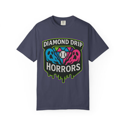 Diamond Drip Horrors T-Shirt — Retro Baseball Horror Graphic Tee