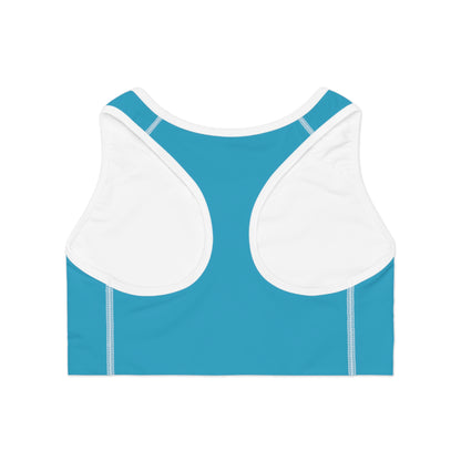 Supa Logo Blue Athletic Sports Bra — Retro Streetwear Active Crop Top