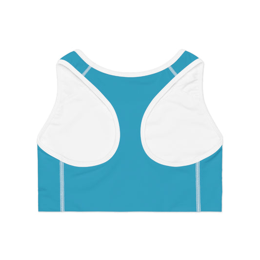 Supa Logo Blue Athletic Sports Bra — Retro Streetwear Active Crop Top
